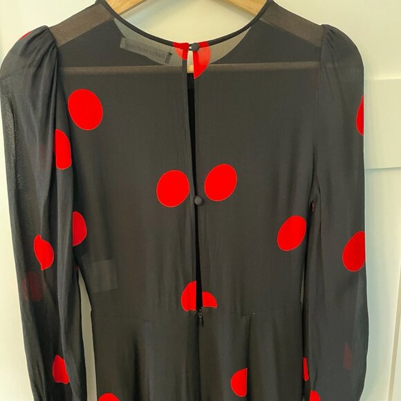 Reformation Luanne Red and Black Polka Dot Long Sleeve Midi Dress Size 4P - Picture 10 of 12